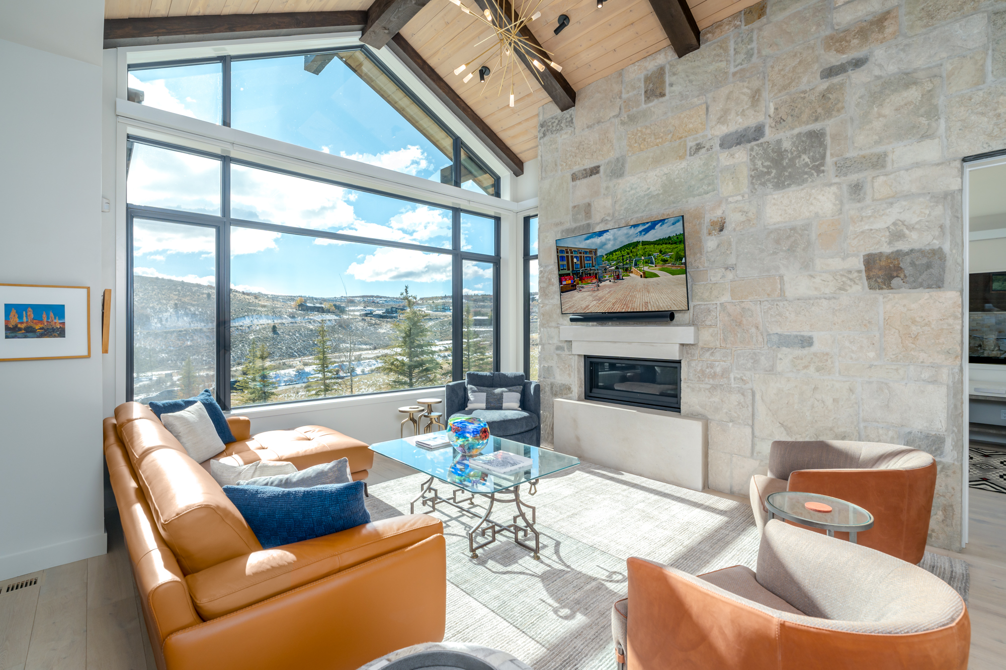 A picture of a beautiful living room with a view