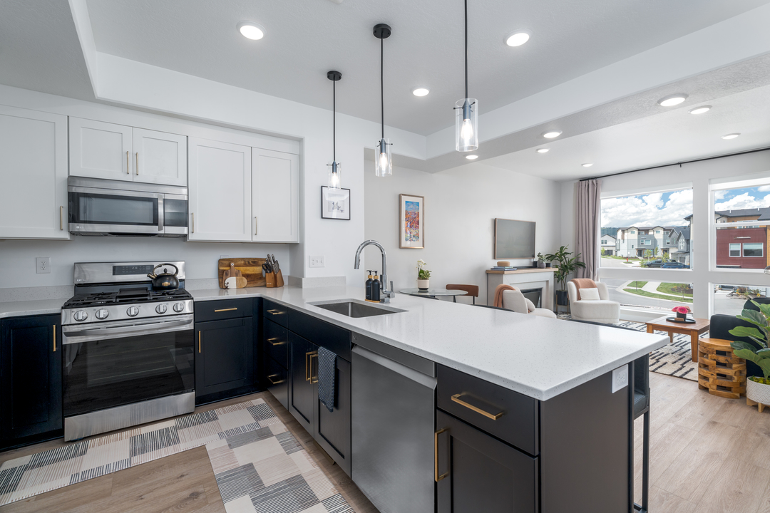 A picture of a kitchen and family room